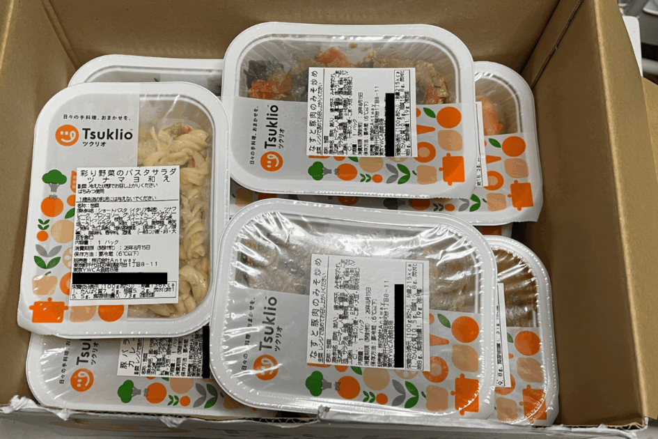 ツクリオ4人前×週3食の初回便で届いた8品・11パック